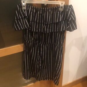 Shein Black White Romper with Stripes, Off Shoulder